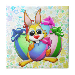 Funny Bunny biting an Easter Egg Ceramic Tile
