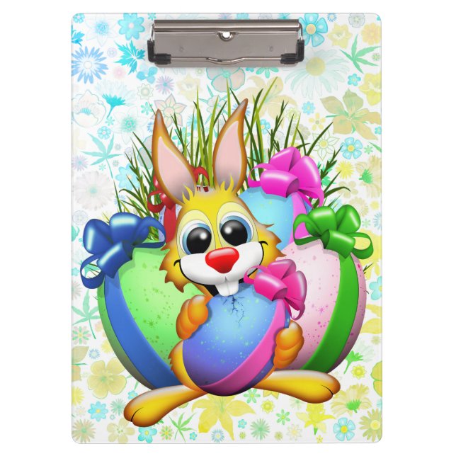 Funny Bunny biting an Easter Egg Clipboard (Front)