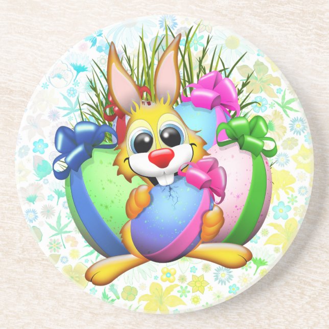 Funny Bunny biting an Easter Egg Coaster (Front)