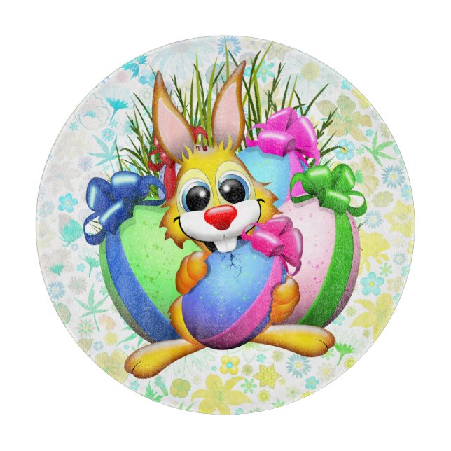 Funny Bunny biting an Easter Egg Cutting Board (Front)