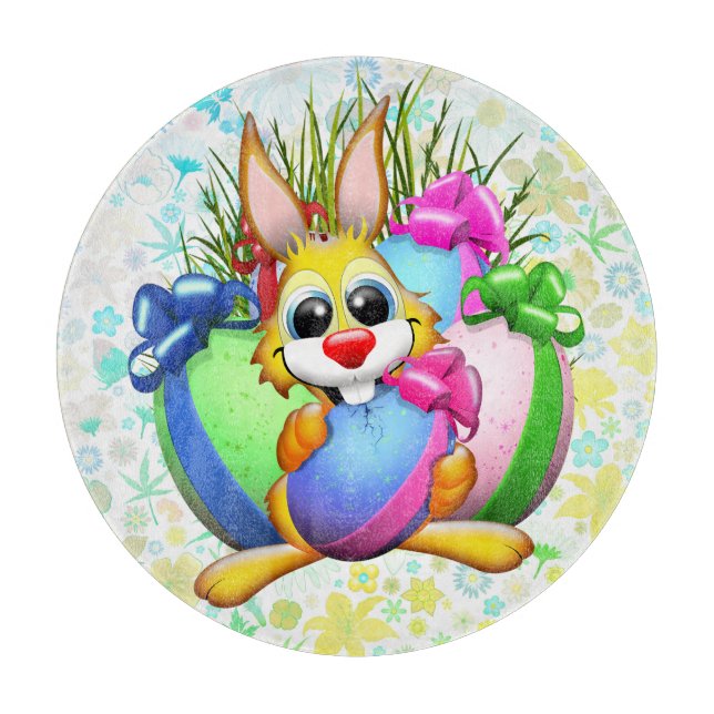 Funny Bunny biting an Easter Egg Cutting Board (Front)