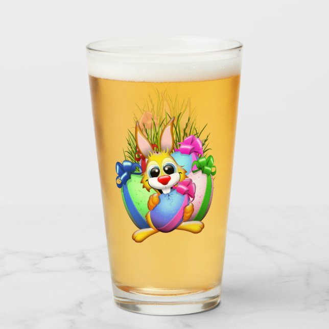 Funny Bunny biting an Easter Egg Glass (Front Filled)
