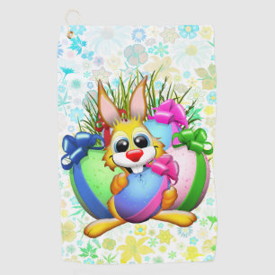 Funny Bunny biting an Easter Egg Golf Towel