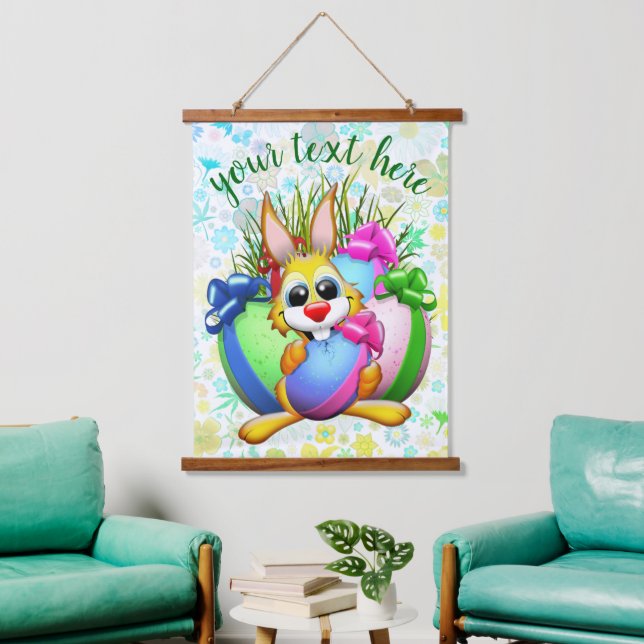 Funny Bunny biting an Easter Egg Hanging Tapestry (Living Room)