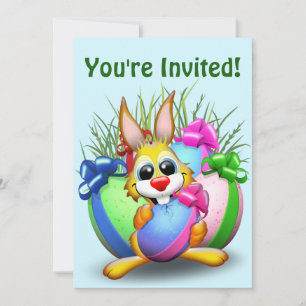 Funny Bunny biting an Easter Egg Invitation