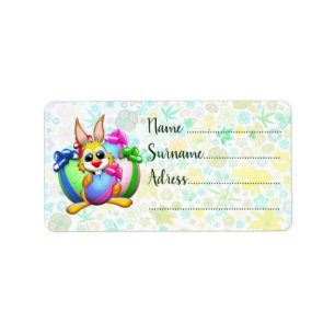 Funny Bunny biting an Easter Egg Label