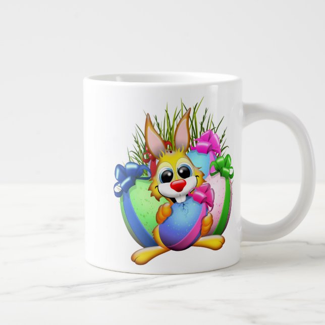 Funny Bunny biting an Easter Egg Large Coffee Mug (Right)