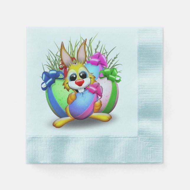 Funny Bunny biting an Easter Egg Napkin (Front)