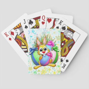 Funny Bunny biting an Easter Egg Playing Cards