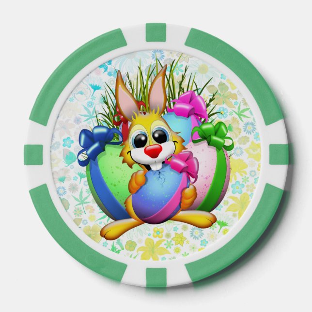 Funny Bunny biting an Easter Egg Poker Chips (Front)