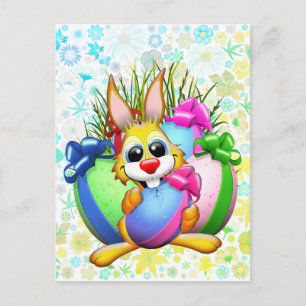 Funny Bunny biting an Easter Egg Postcard