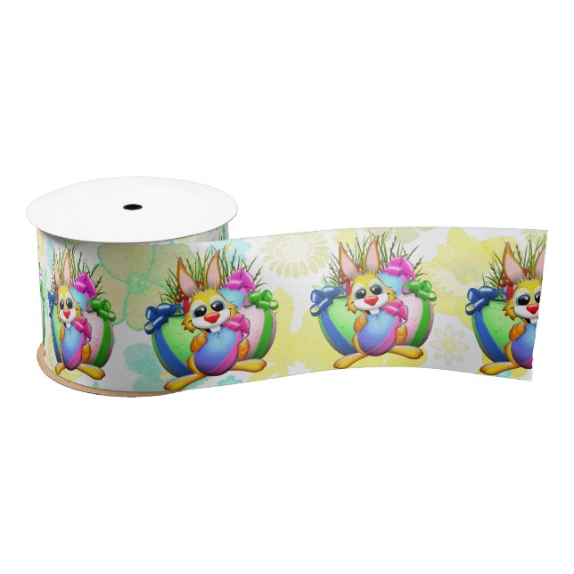 Funny Bunny biting an Easter Egg Satin Ribbon (Spool)