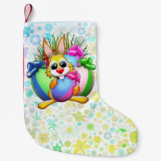 Funny Bunny biting an Easter Egg Small Christmas Stocking (Front)