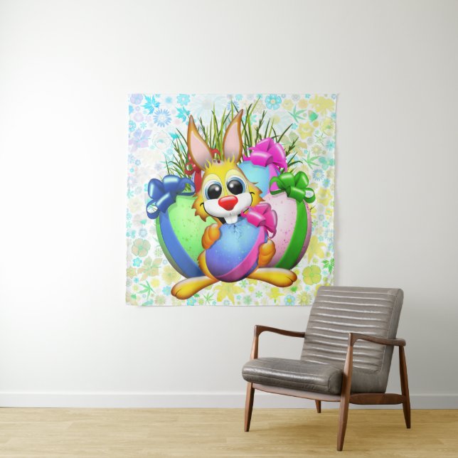 Funny Bunny biting an Easter Egg Tapestry (In Situ)