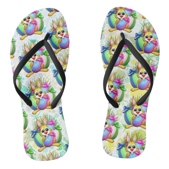 Funny Bunny biting an Easter Egg Thongs (Footbed)
