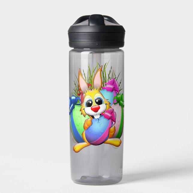 Funny Bunny biting an Easter Egg Water Bottle (Front)