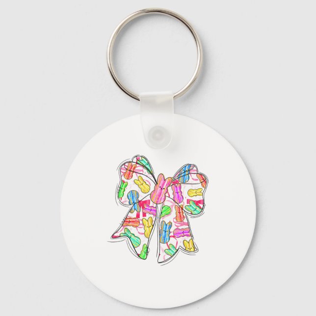 Funny Bunny Coquette Bow Rabbit Lovers Easter Retr Key Ring (Front)