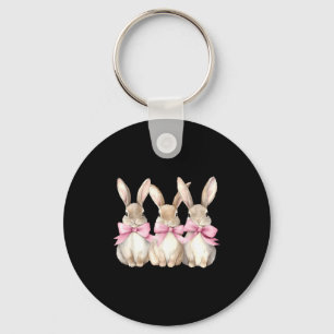 Funny Bunny Coquette Bow Rabbit Lovers Easter Retr Key Ring