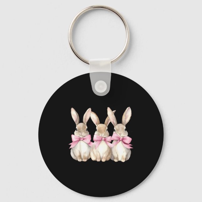 Funny Bunny Coquette Bow Rabbit Lovers Easter Retr Key Ring (Front)