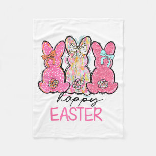 Funny Bunny Coquette Bow Rabbit Lovers Happy Easte Fleece Blanket