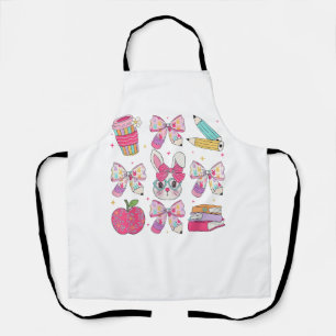 Funny Bunny Coquette Bow Rabbit Teacher Easter Ret Apron