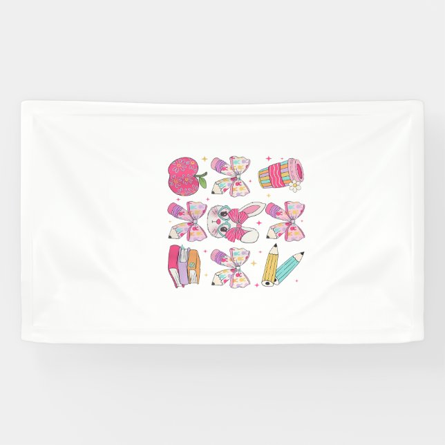Funny Bunny Coquette Bow Rabbit Teacher Easter Ret Banner (Horizontal)