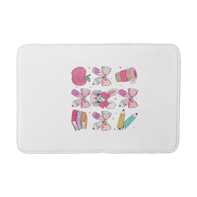 Funny Bunny Coquette Bow Rabbit Teacher Easter Ret Bath Mat (Front)