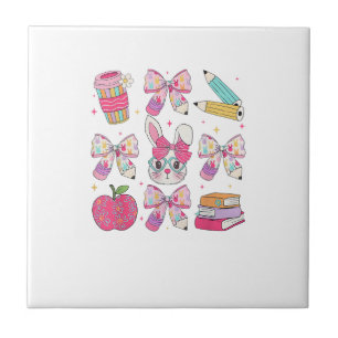 Funny Bunny Coquette Bow Rabbit Teacher Easter Ret Ceramic Tile