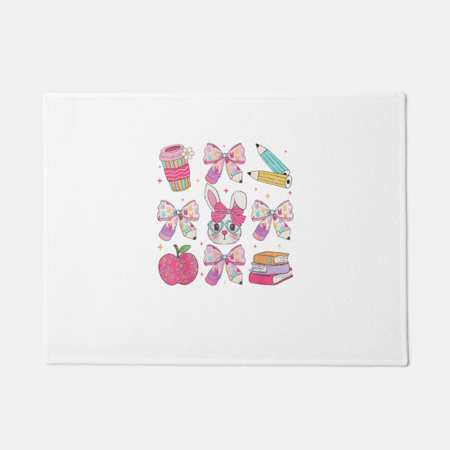 Funny Bunny Coquette Bow Rabbit Teacher Easter Ret Doormat (Front)
