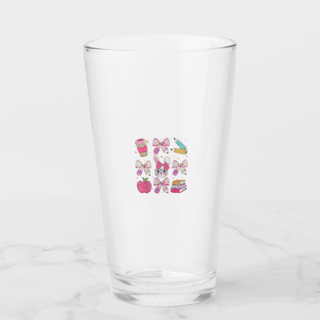 Funny Bunny Coquette Bow Rabbit Teacher Easter Ret Glass (Front)