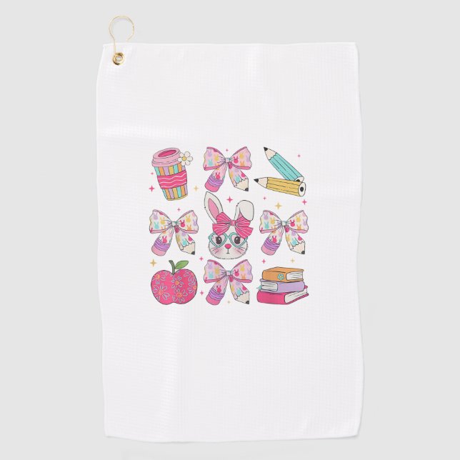 Funny Bunny Coquette Bow Rabbit Teacher Easter Ret Golf Towel (Front)