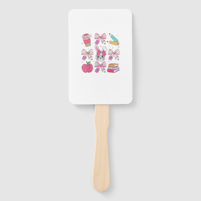 Funny Bunny Coquette Bow Rabbit Teacher Easter Ret Hand Fan (Front)