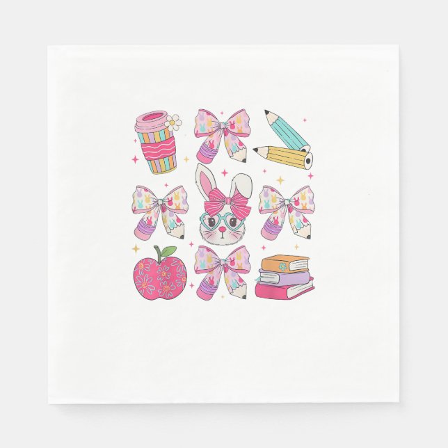 Funny Bunny Coquette Bow Rabbit Teacher Easter Ret Napkin (Front)