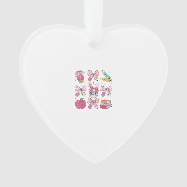 Funny Bunny Coquette Bow Rabbit Teacher Easter Ret Ornament (Front)