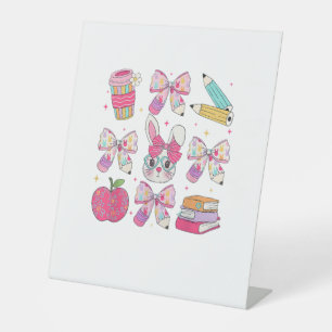 Funny Bunny Coquette Bow Rabbit Teacher Easter Ret Pedestal Sign
