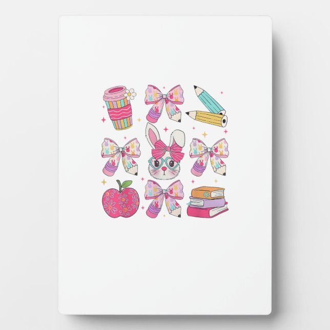 Funny Bunny Coquette Bow Rabbit Teacher Easter Ret Plaque (Front)