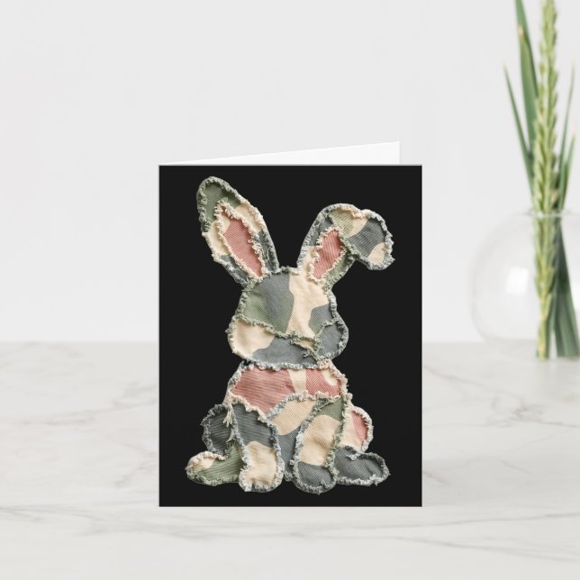 Funny bunny crochet patchwork camo rabbit happy card (Front)