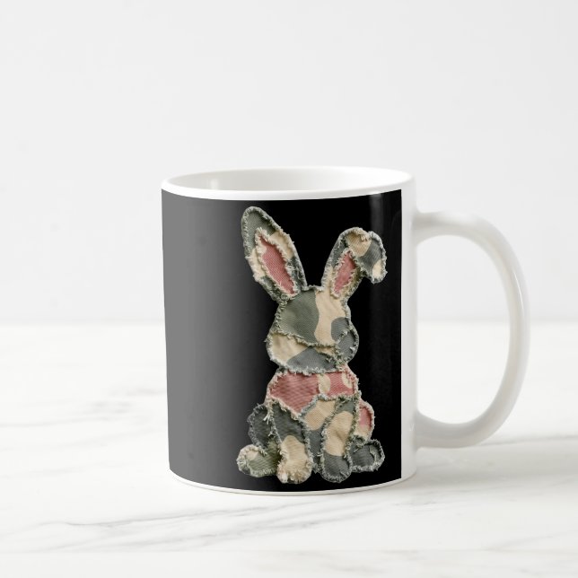 Funny bunny crochet patchwork camo rabbit happy coffee mug (Right)