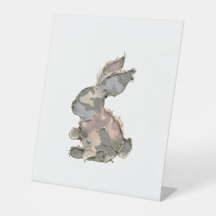 Funny Bunny Crochet Patchwork Camo Rabbit Happy Ea Pedestal Sign