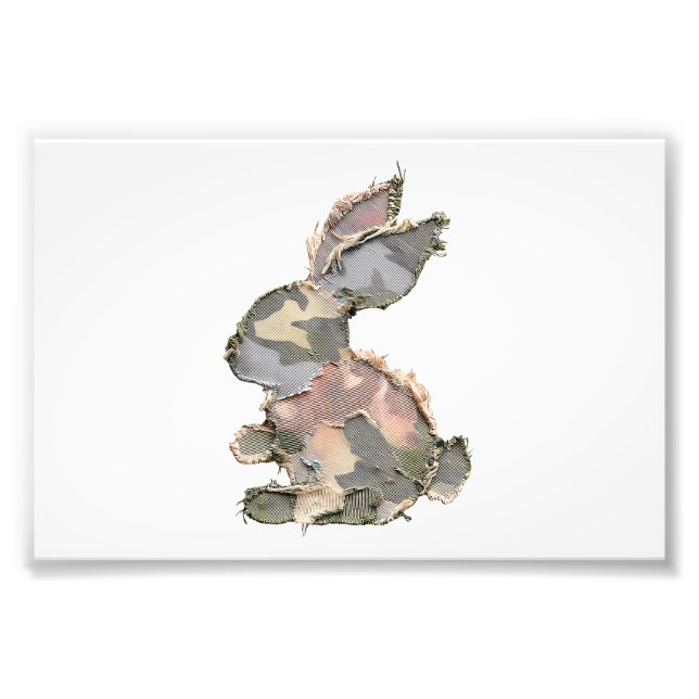 Funny Bunny Crochet Patchwork Camo Rabbit Happy Ea Photo Print (Front)