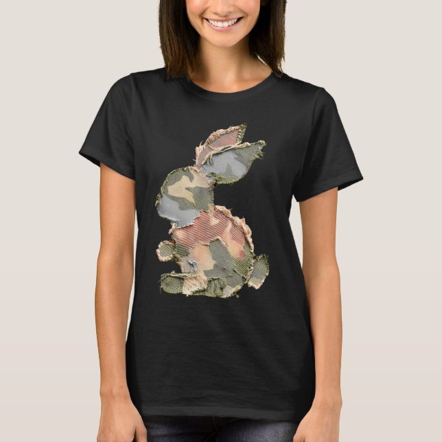 Funny Bunny Crochet Patchwork Camo Rabbit Happy Ea T-Shirt (Front)
