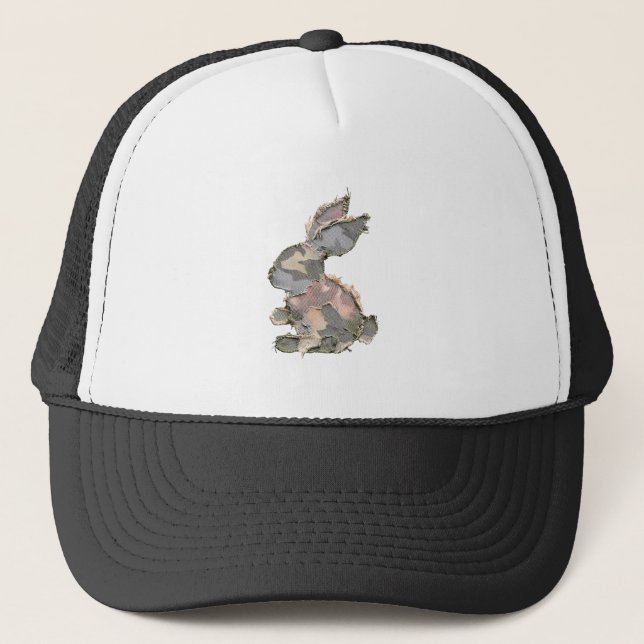 Funny Bunny Crochet Patchwork Camo Rabbit Happy Ea Trucker Hat (Front)