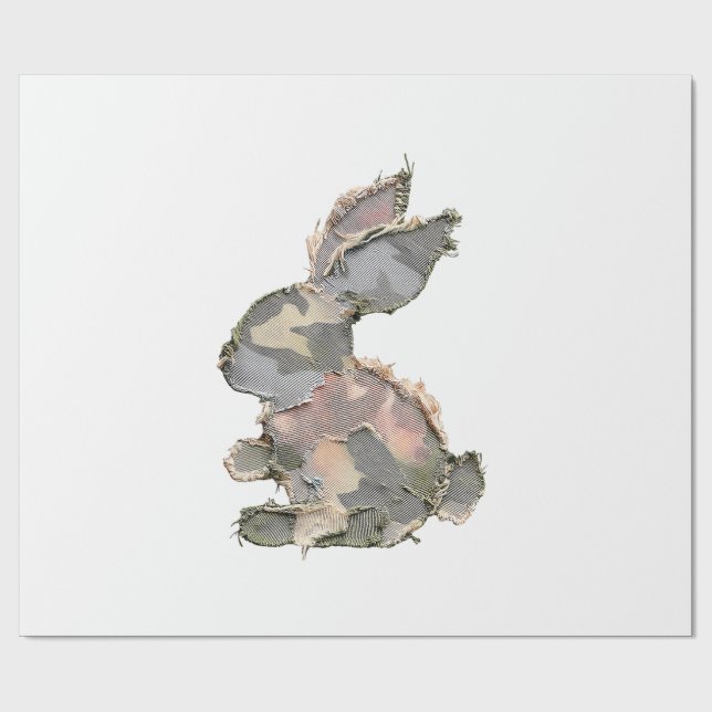 Funny Bunny Crochet Patchwork Camo Rabbit Happy Ea Wrapping Paper (Flat)