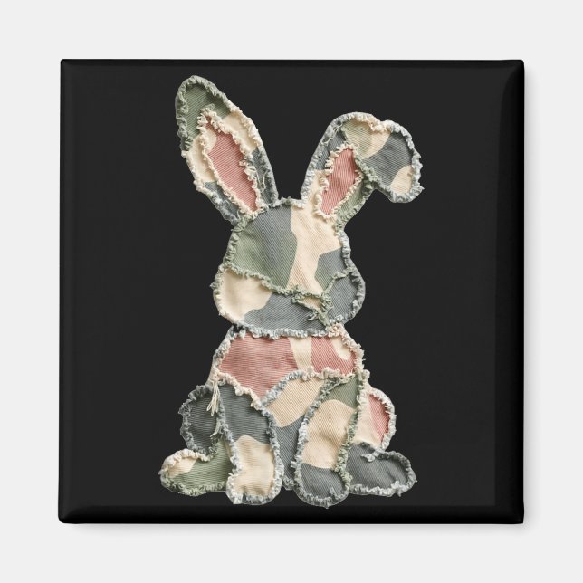 Funny bunny crochet patchwork camo rabbit happy magnet (Front)