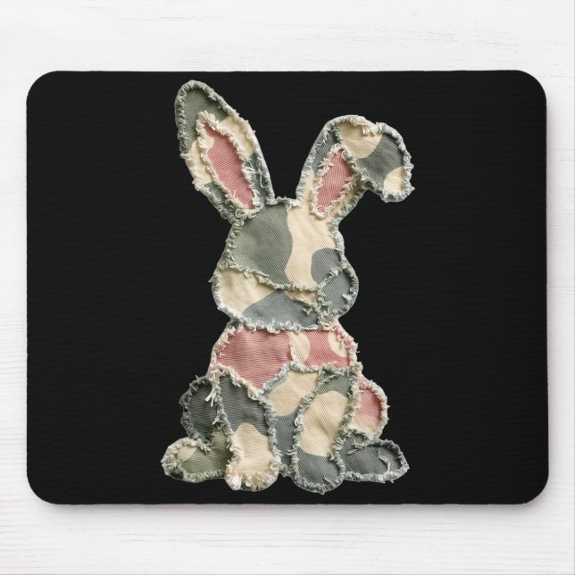 Funny bunny crochet patchwork camo rabbit happy mouse pad (Front)