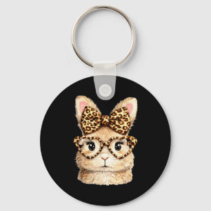 Funny bunny face glasses bandana leopard rabbit key ring