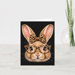 Funny bunny face glasses bandanna leopard bow happ card