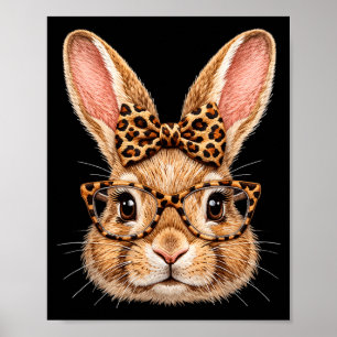 Funny bunny face glasses bandanna leopard bow happ poster