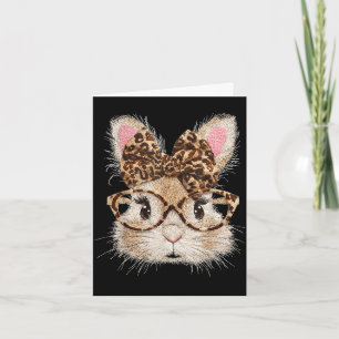 Funny bunny face glasses bandanna leopard rabbit card