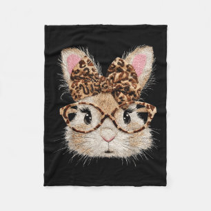 Funny bunny face glasses bandanna leopard rabbit fleece blanket
